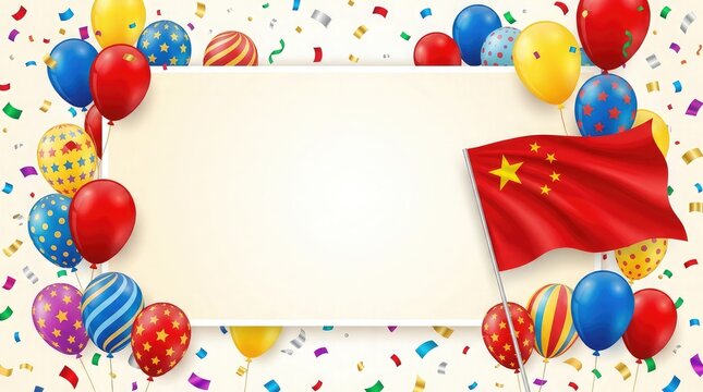 Celebrating the national day of the people's republic of china with festive balloons a waving flag and a vibrant display of patriotic pride
