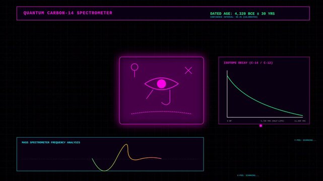 Futuristic Quantum Carbon 14 Spectrometer Interface Displaying Scientific Data Analysis Motion Graphic