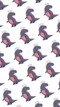 Vertical cute dinosaur king seamless pattern looping animation