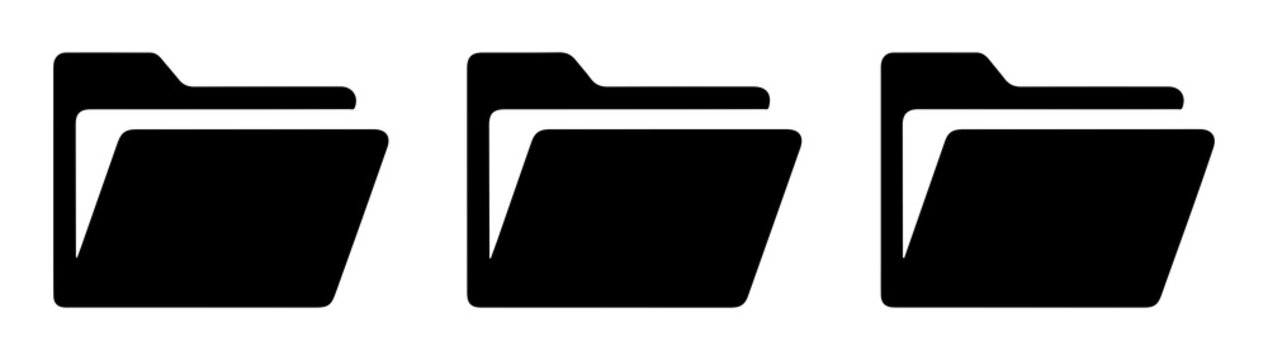 Three black file folder icons set against plain white backdrop for intuitive digital document navigation systems.