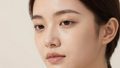 Fototapeta premium East Asian Woman with Dewy Monolid Beauty and Real Skin