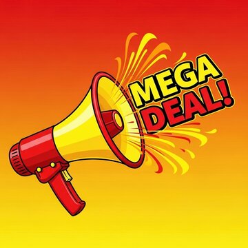 Megaphone announcing mega deal with explosion effect