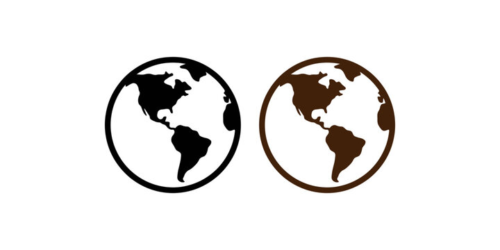Two globe silhouettes in black and brown tones on a white background representing earth and geography