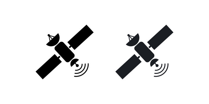 Satellite icons with signal waves on a white background communication and space technology symbols