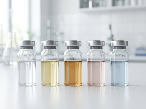 Sample vials placed in a laboratory setting with various colored liquids inside