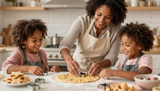 Multigenerational African American Family Baking Holiday Cookies Together