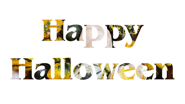 Happy Halloween type with colorful gourds as a fill Isolated on transparent background&nbsp;