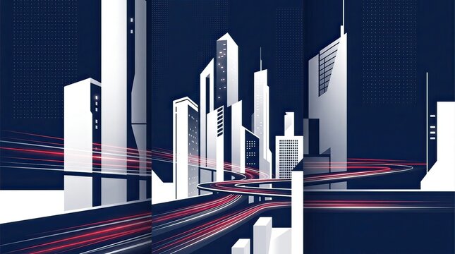 Modern Abstract City Skyline with Light Trails