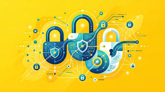 Bright Abstract Locks Icons and Circuit Lines