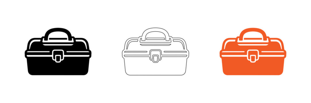 Three toolbox icons in different colors isolated on transparent background, Vector