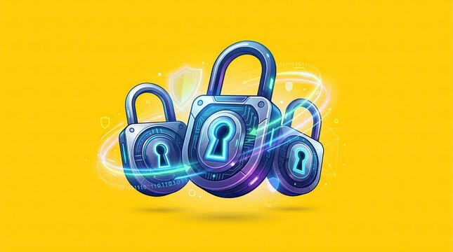 Bright Lock Icons Group on Yellow Background