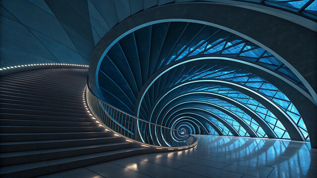 Futuristic spiral staircase inside a modern architectural