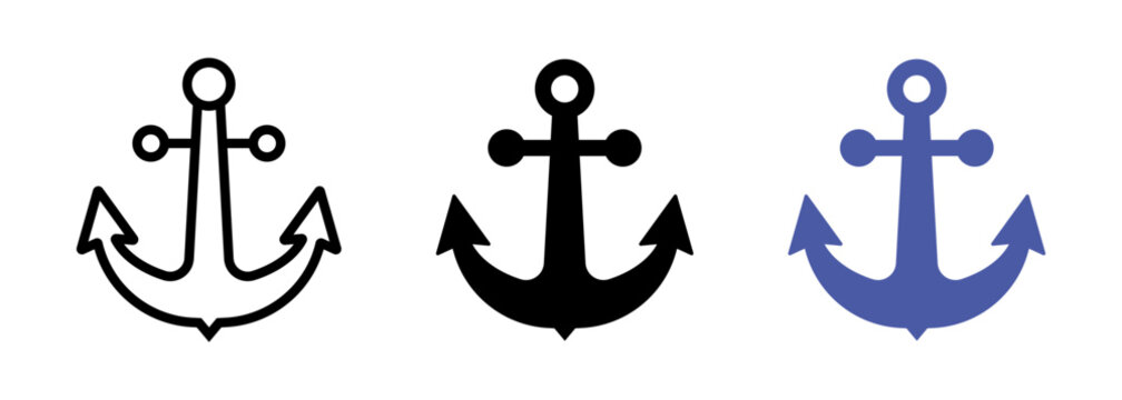 Anchor icon. Boat or ship support anchor as marine symbol. Transparent vector and PNG