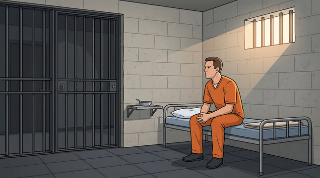 Prisoner Sitting Inside a Correctional Facility Cell