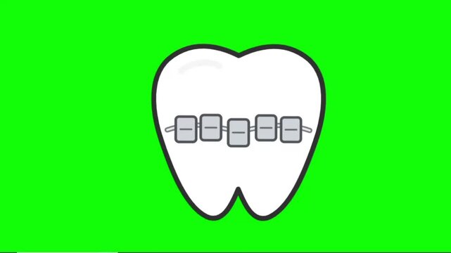 Animated Tooth Braces Icon on Green Screen &ndash; Orthodontic Dental Concept