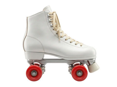 A single white roller skate with red wheels isolated on transparent background