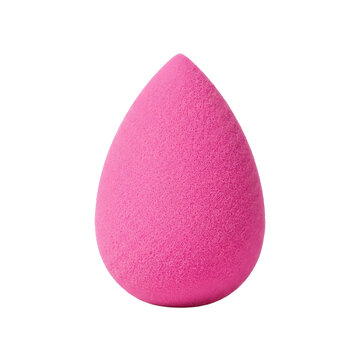 Pink makeup sponge for foundation application, vibrant beauty blender tool, soft teardrop cosmetic applicator sponge isolated PNG with Transparent Background
