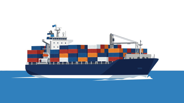 Cargo Ship Loaded with Shipping Containers Sailing on Blue Water