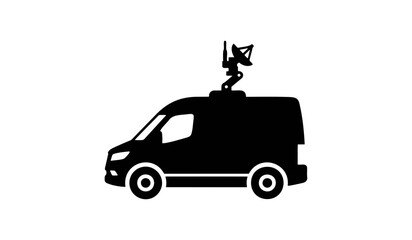 Obraz premium Satellite news van vector silhouette icon isolated on white background