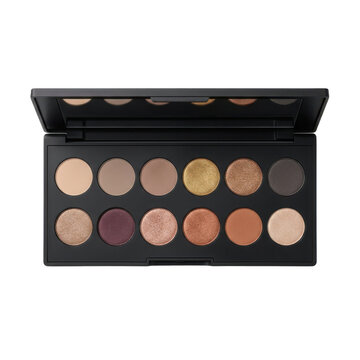 Professional eyeshadow palette with 12 neutral shades, matte and shimmer makeup kit, luxury cosmetic beauty product isolated PNG with Transparent Background