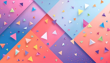 Obraz premium Vibrant geometric confetti background with colorful paper triangles in abstract diagonal pattern