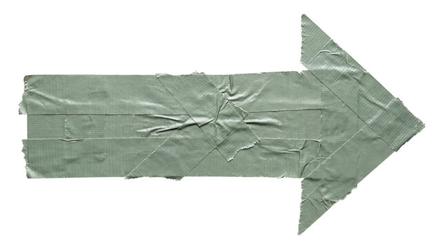 green tape arrow isolated PNG, opaque adhesive material on transparent background