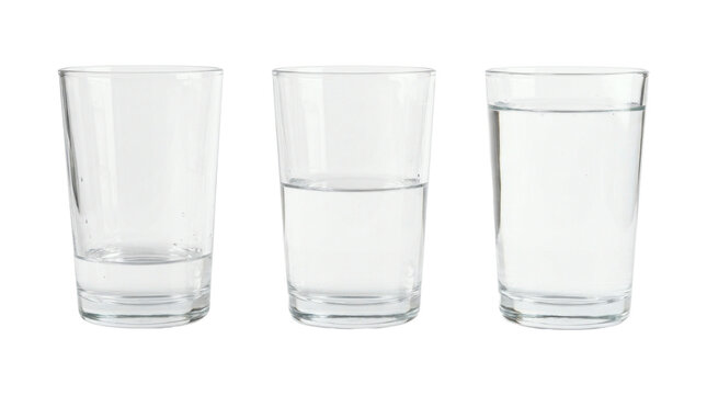 Clear Glass Tumblers Demonstrating Empty Half and Full Water Volume