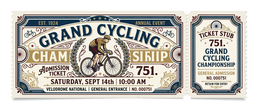 Vintage Grand Cycling Championship Admission Ticket Design