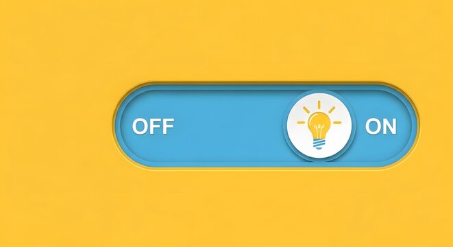 Power switch button toggled on with glowing light effect for energy control and technology design
