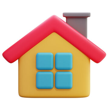 3D house Real Estate Property Home Building Residence Red Roof Blue Windows Shelter