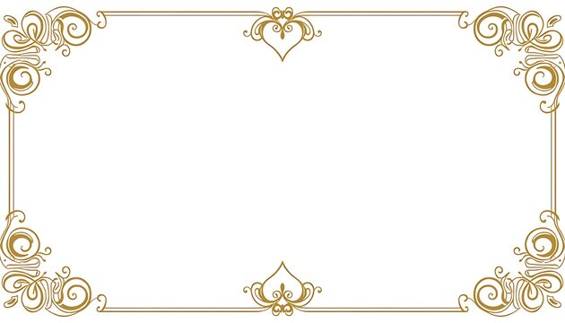 Refined Gold Floral Border Frame with Intricate Curlicue Details and Central Heart Accent for Timeless Wedding Cards