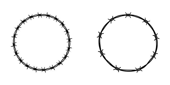 Barbed wire round frame border silhouette vector illustration