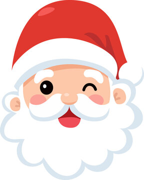 Cute Santa Claus Face with Red Hat and White Beard, Christmas Vector Illustration
