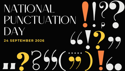 Naklejka premium National punctuation day graphic design featuring colorful marks on black background