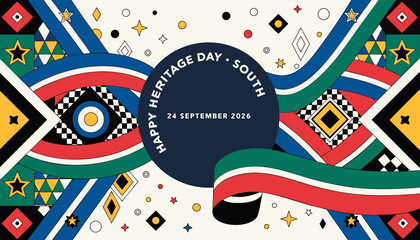 Obraz premium Colorful heritage day background with traditional south african flag pattern motifs