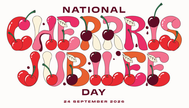 National cherris jubilee typography design with vibrant red fruit elements