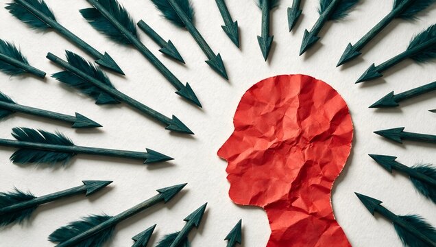 Conceptual Illustration of Pressure and Mental Health Struggles with Arrows Pointing at a Head
