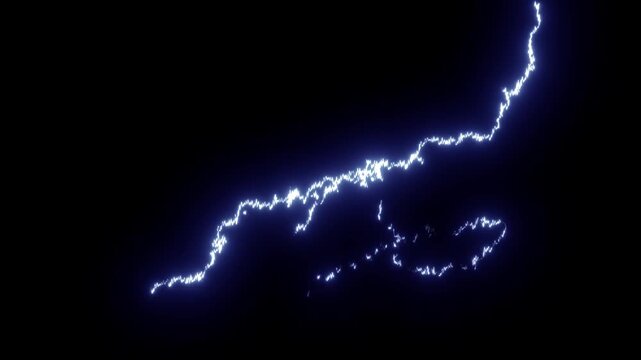 Intense electric thunderbolt strike with vivid blue plasma arcs, explosive storm flash, glowing energy trails, dynamic spark bursts, cinematic lightning FX, isolated transparent 4K overlay animation