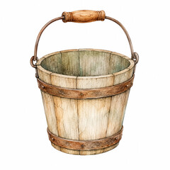 Fototapeta premium Rustic Watercolor Wooden Bucket