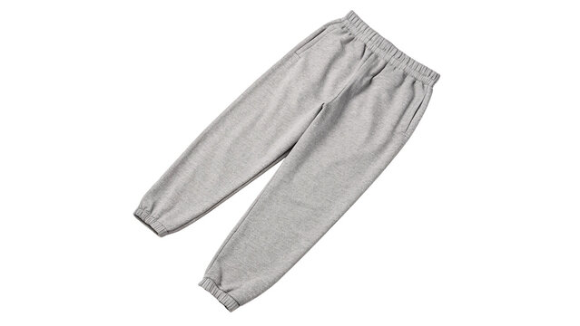 Pair of comfortable light grey fabric sweatpants trousers isolated on transparent background