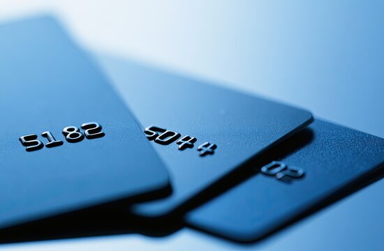 Close-up of three dark, blank cards with raised numbers