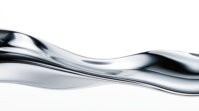 Flowing liquid metal on a white background, reflecting light and shadow