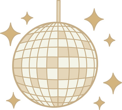 Sparkling disco ball with glowing stars, party and festival vector illustration