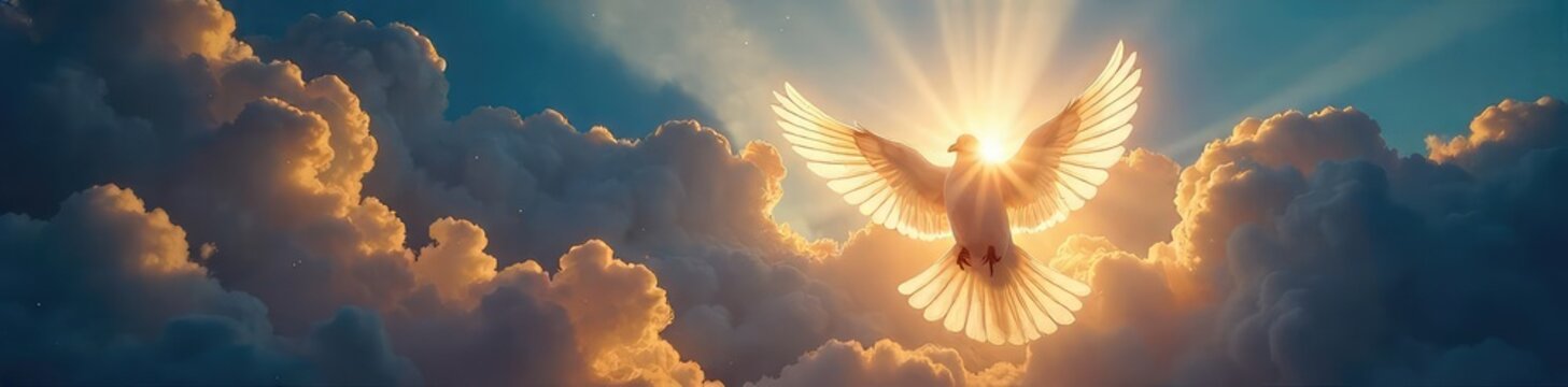A radiant light bursts forth from a dove, symbolizing spiritual hope and divine intervention, offering solace and redemption , resurrection, heaven