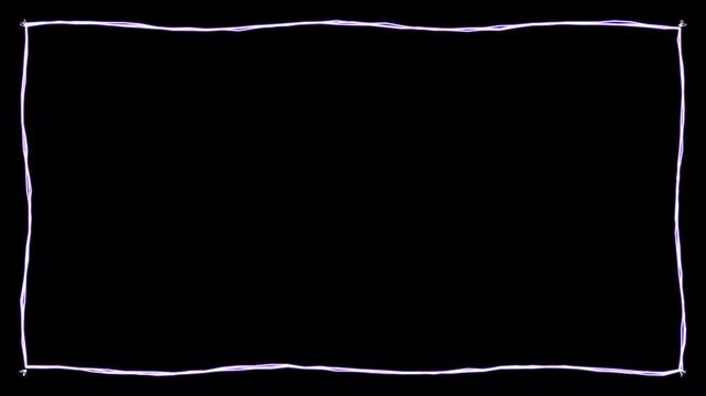 A simple hand drawn rectangular frame border sketch with a purple glow effect on a solid
