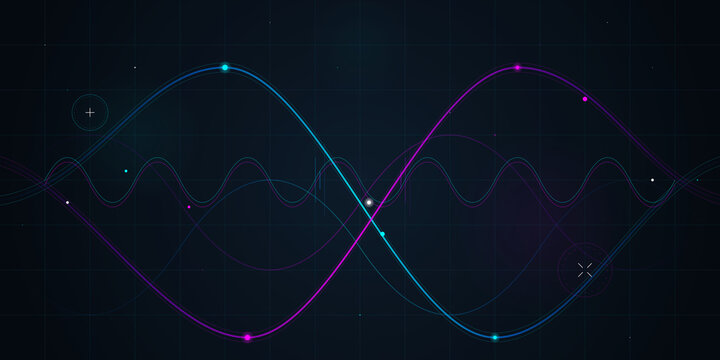 Abstract digital sine wave signal data visualization grid with subtle on transparent background