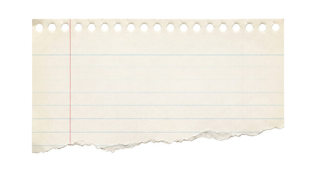 Torn piece of lined notebook paper featuring perforated top edge and red vertical margin for student school notes or office reminders.