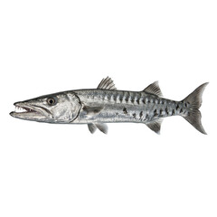Naklejka premium Great barracuda fish facing left isolated on white background with barracuda