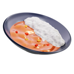 3D curry Rice Plate Spicy Asian Meal Delicious Cuisine Dinner Lunch Food Traditional Dish