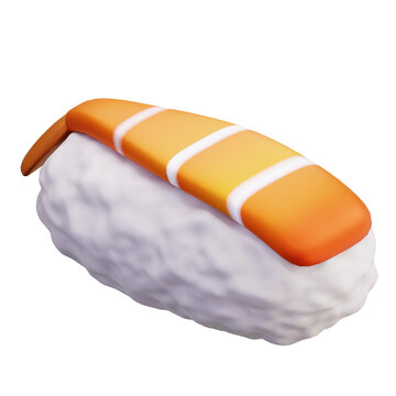 3D ebi Sushi Shrimp Nigiri Seafood Japanese Cuisine Traditional Meal